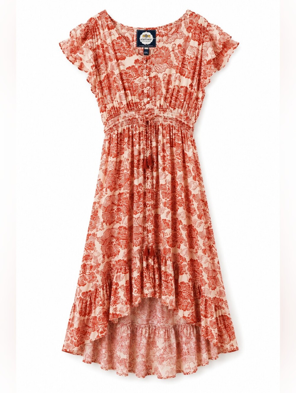 Alamwar Walk The Earth Rosaline Amore Dress Boho Flutter Sleeve Tassel Dress XXL